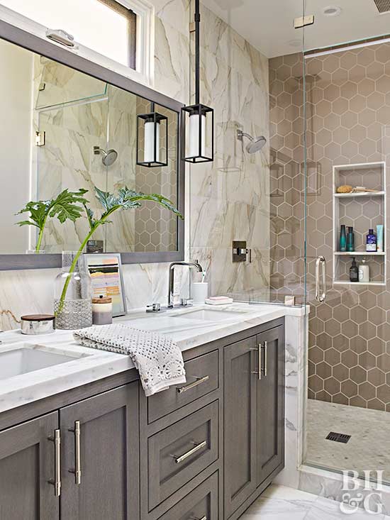 modern tiled bathroom with neutral colors