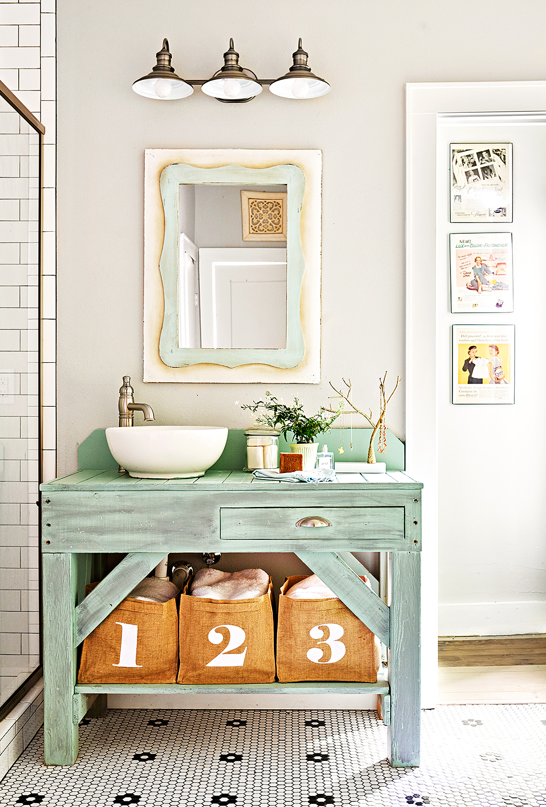 diy rustic green bathroom vanity diy rustic green bathroom vanity with bumbered baskets and mirror