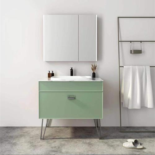 Green color floor mounted bathroom cabinet with LED mirror 2040