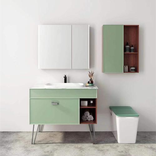 Green color floor mounted bathroom cabinet with LED mirror 2040