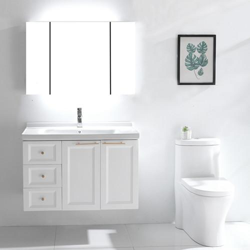 Wholesale Europe design white color wall hung cabinet vanity for bathroom (2033)